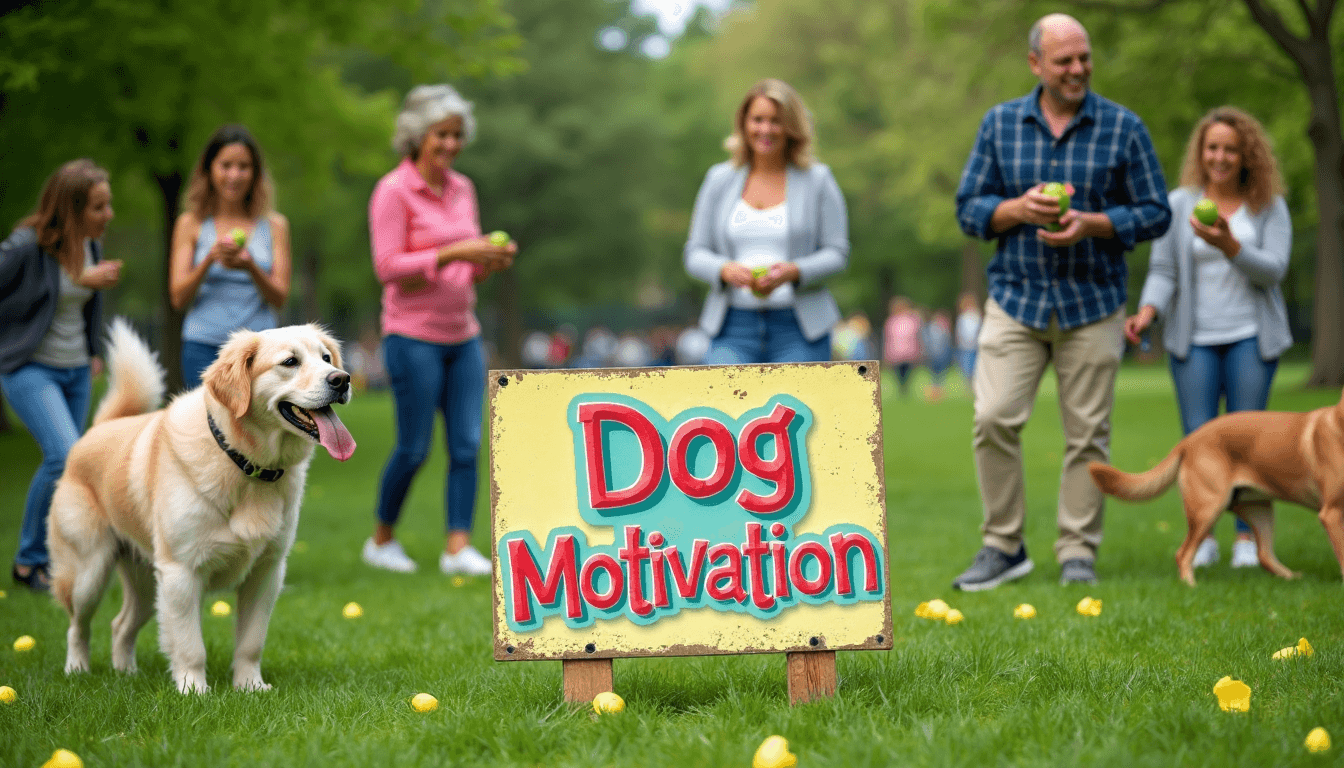 Dog owners training their dogs with motivation outdoors in a park