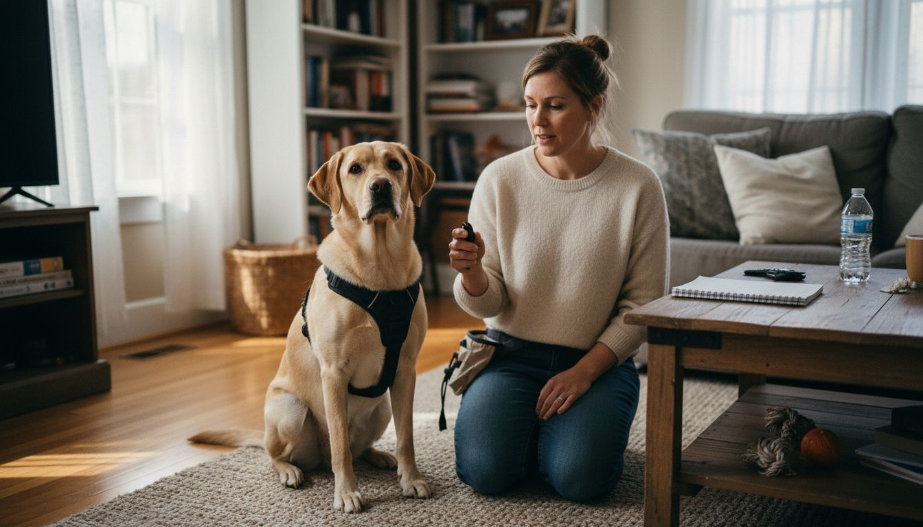 Dog and trainer in home alert training session