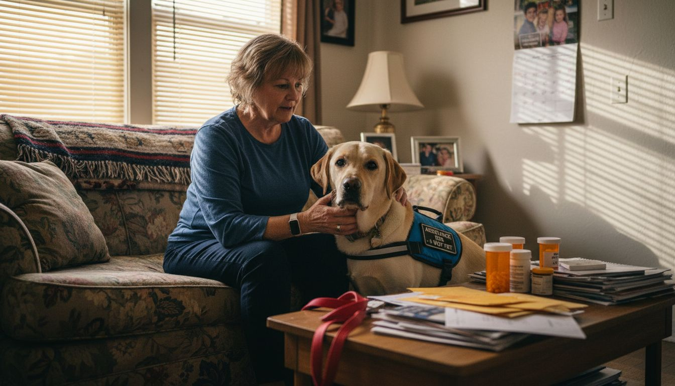Woman and alert dog in supportive home