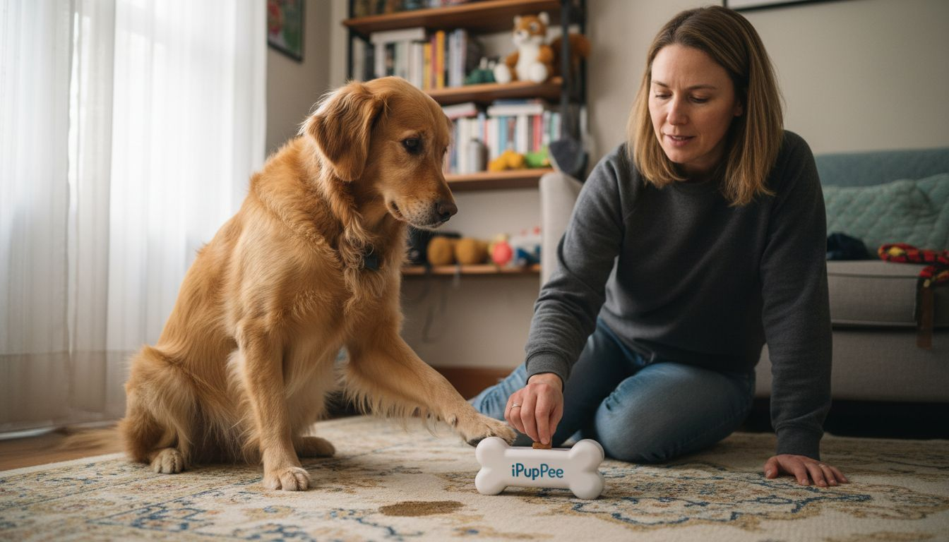 Dog learning to use iPupPee button