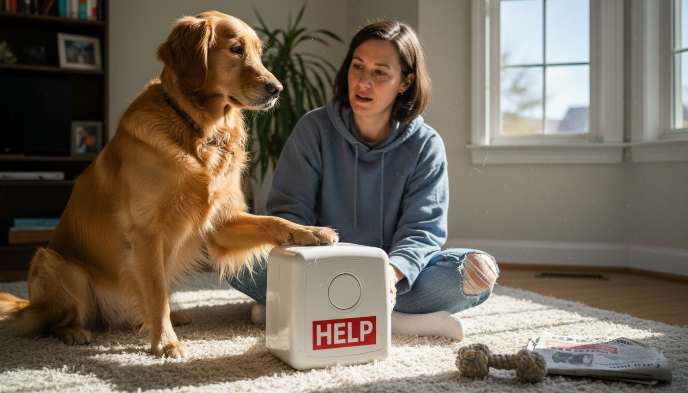 Dog using alert device in living room
