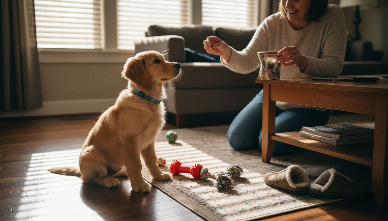 Puppy with owner during first training session