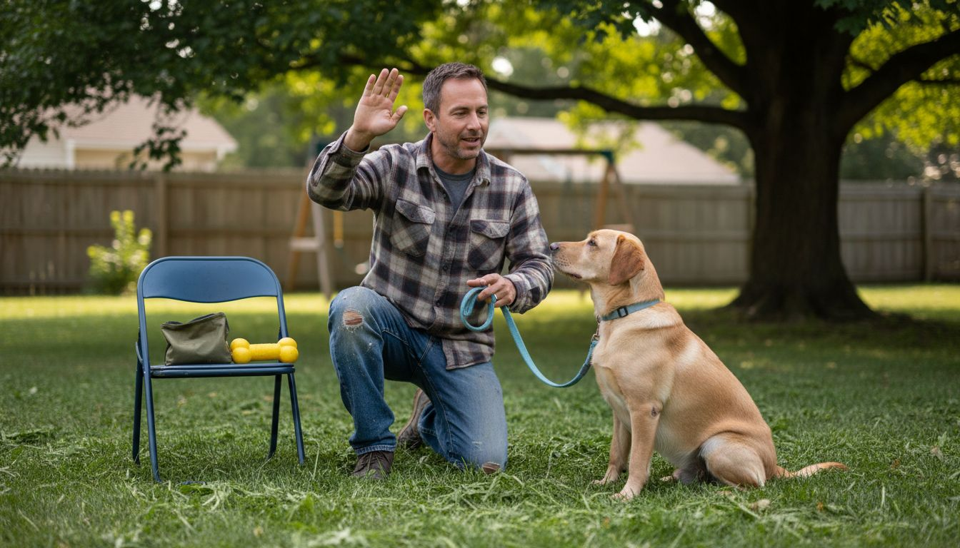 Trainer and dog during backyard session