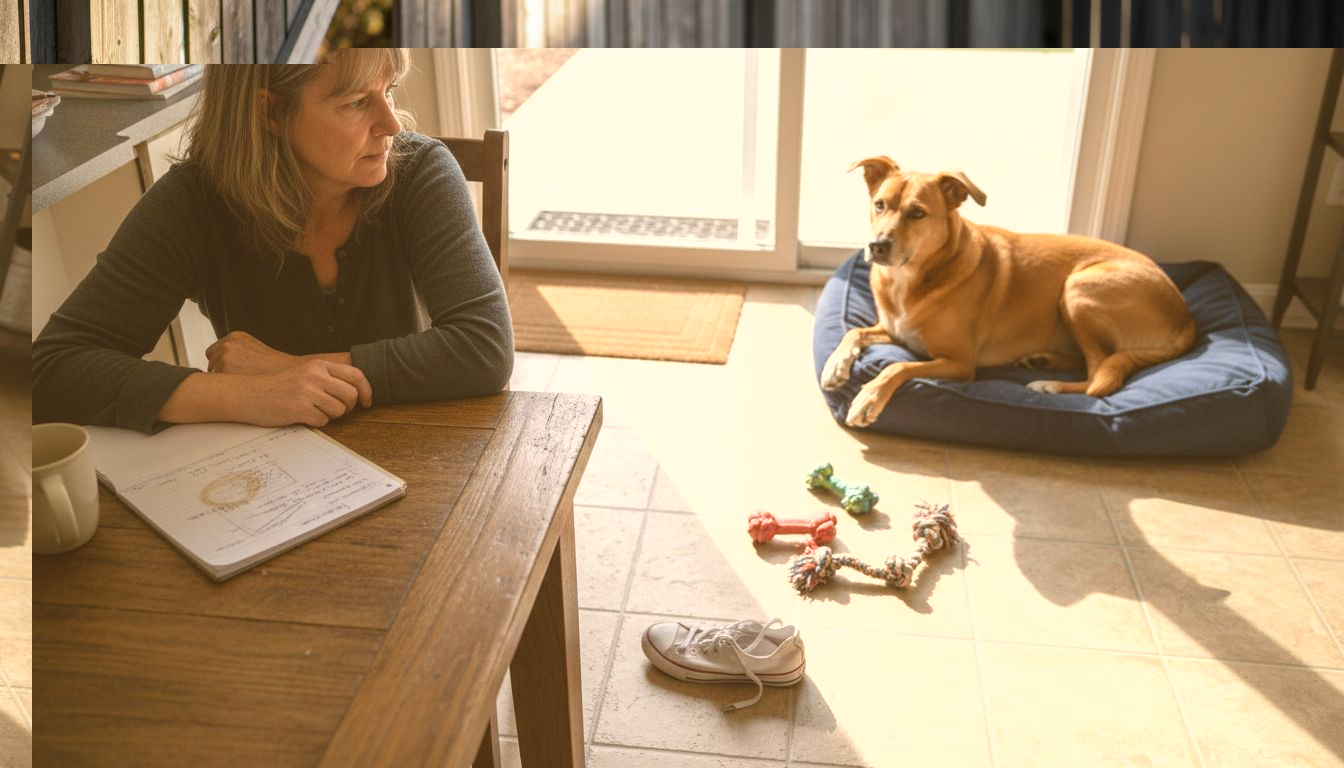 Woman observes dog’s body language cues