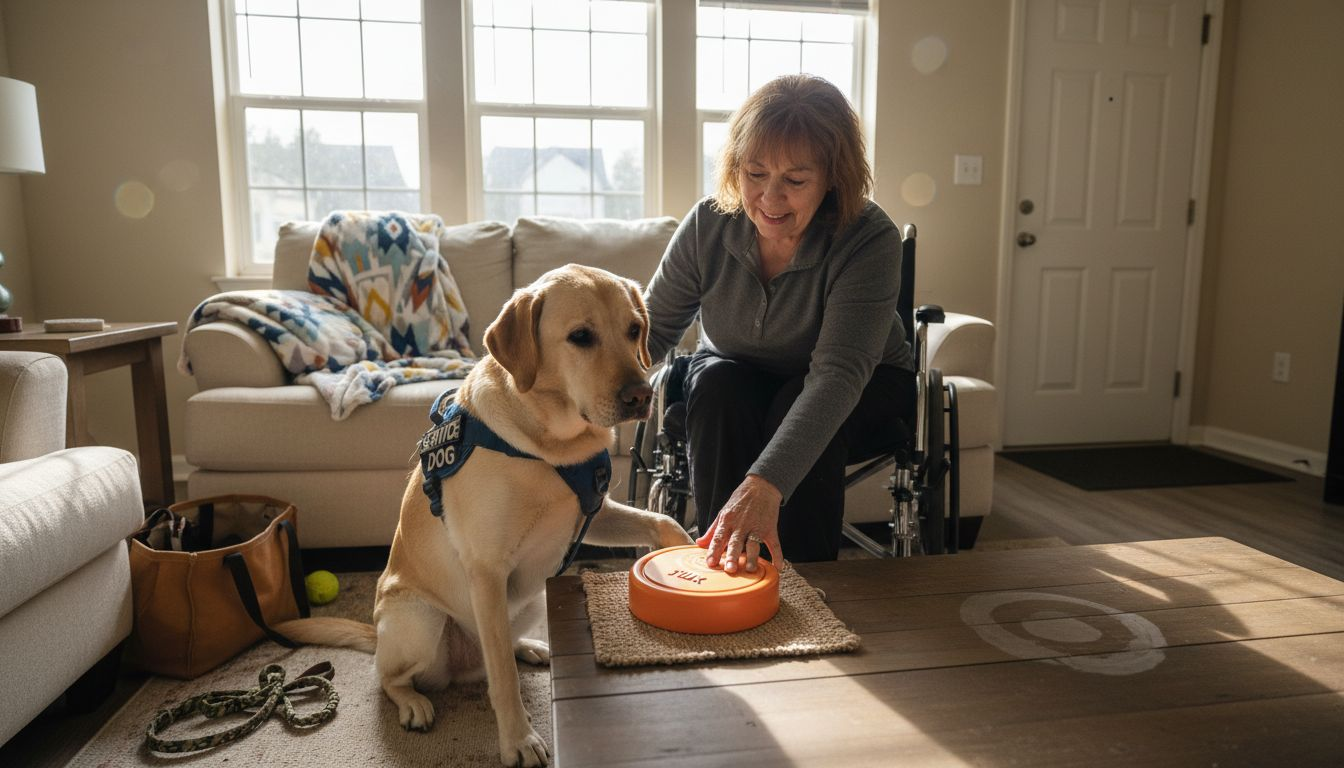 Disabled owner and service dog using device