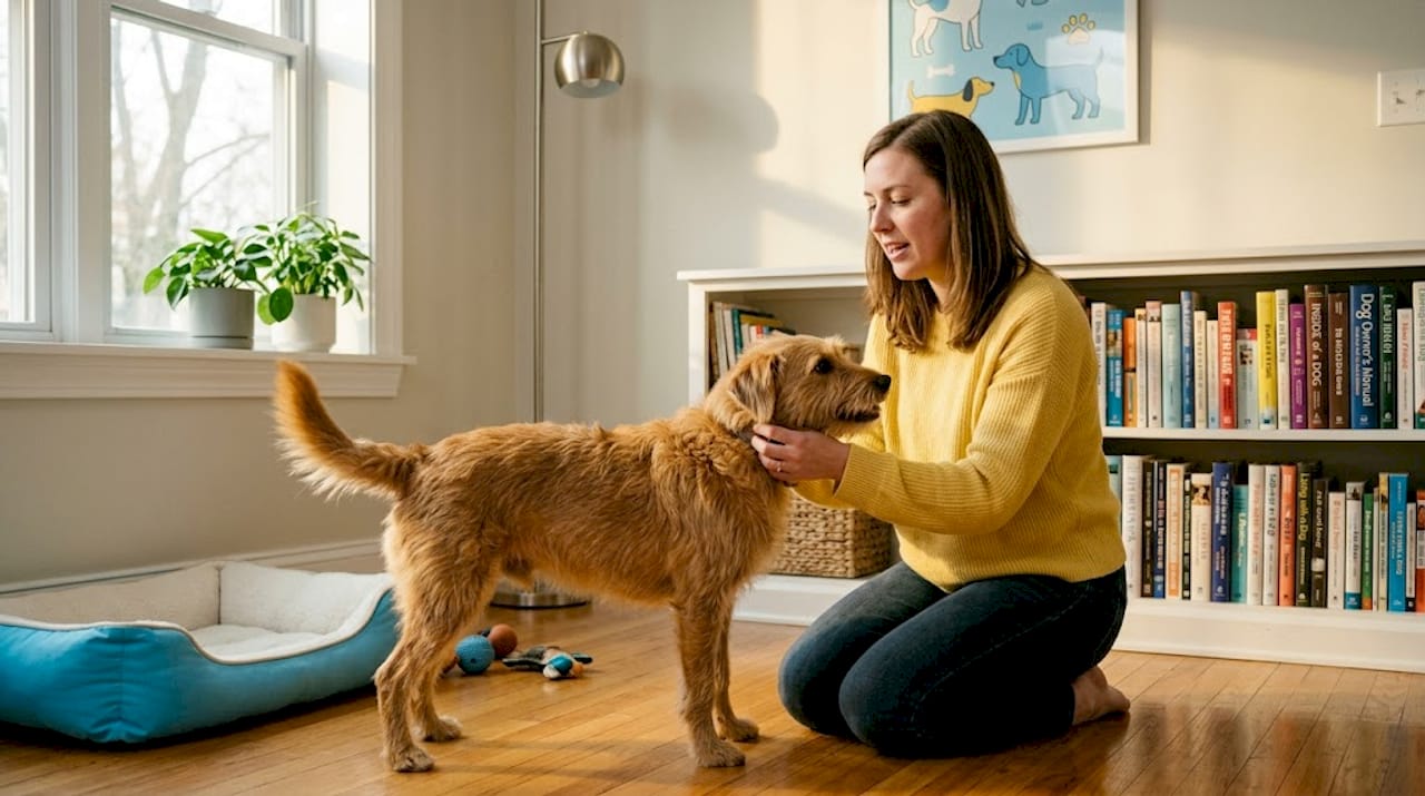 Woman checking dog for daily health routine