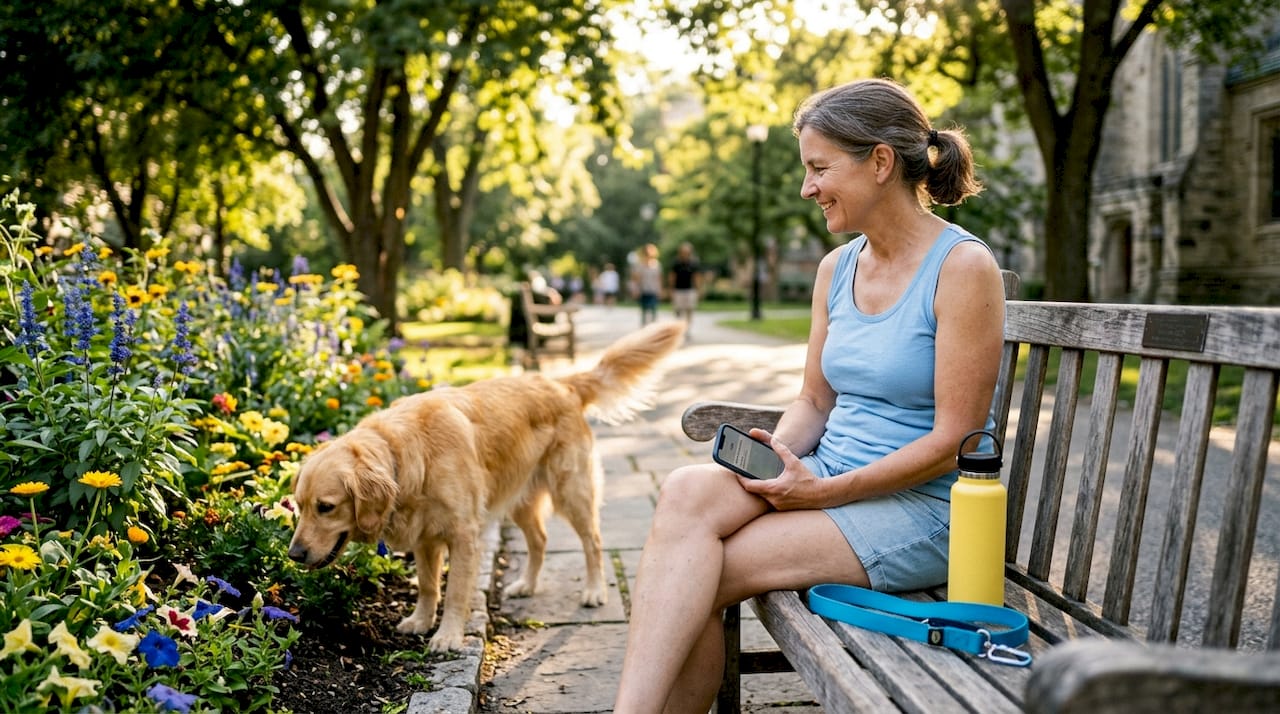 Woman observing dog’s body language in park