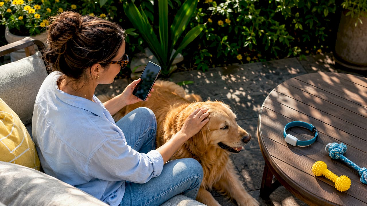 Woman monitoring dog health data at home