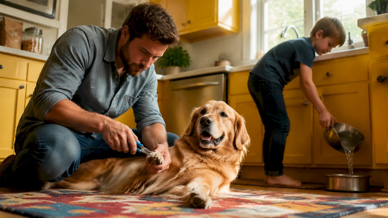 Family caring for service dog at home