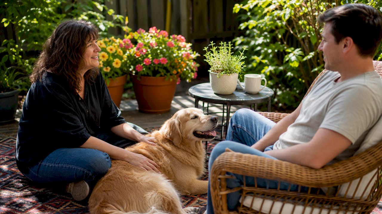 Therapist and client during indoor animal therapy session