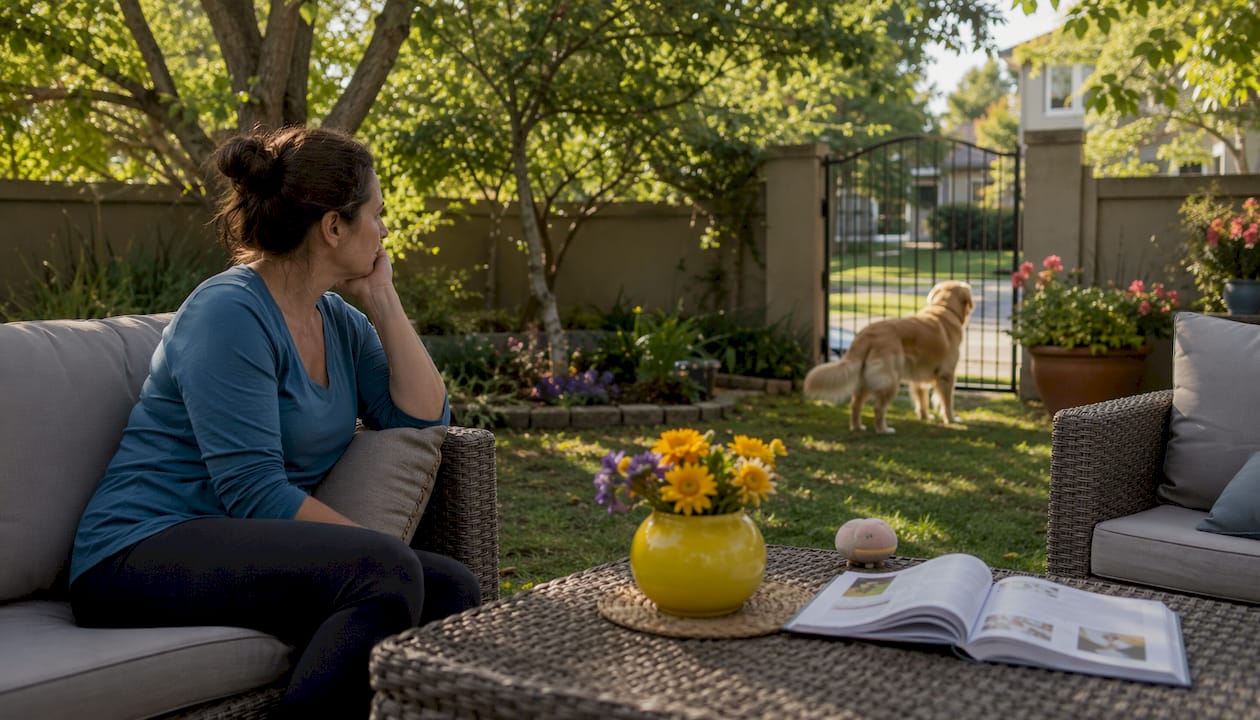 Owner observing anxious dog pacing indoors