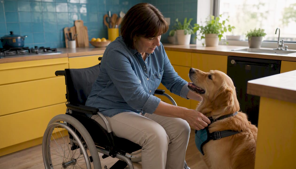 Disabled owner with dog in safe home