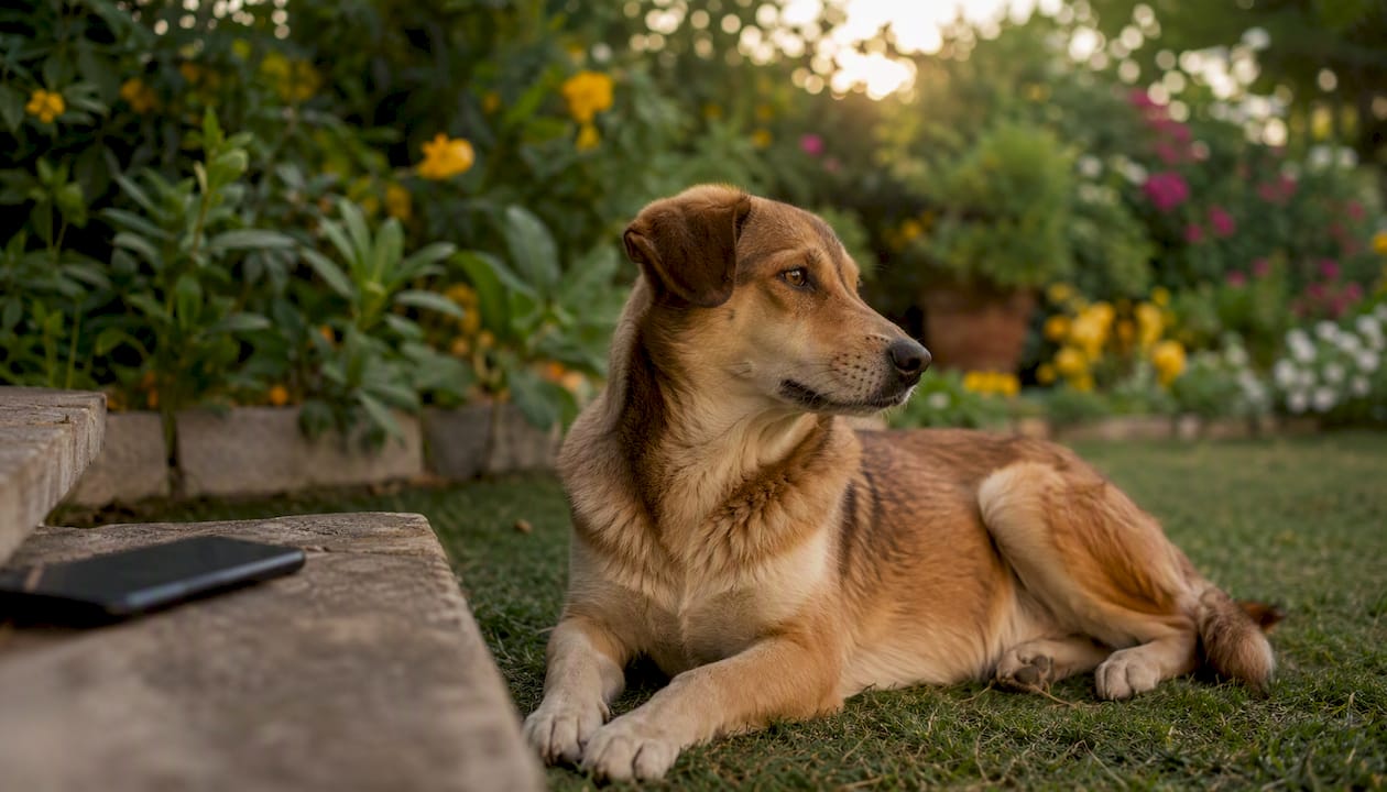 Calm dog resting in home safe space