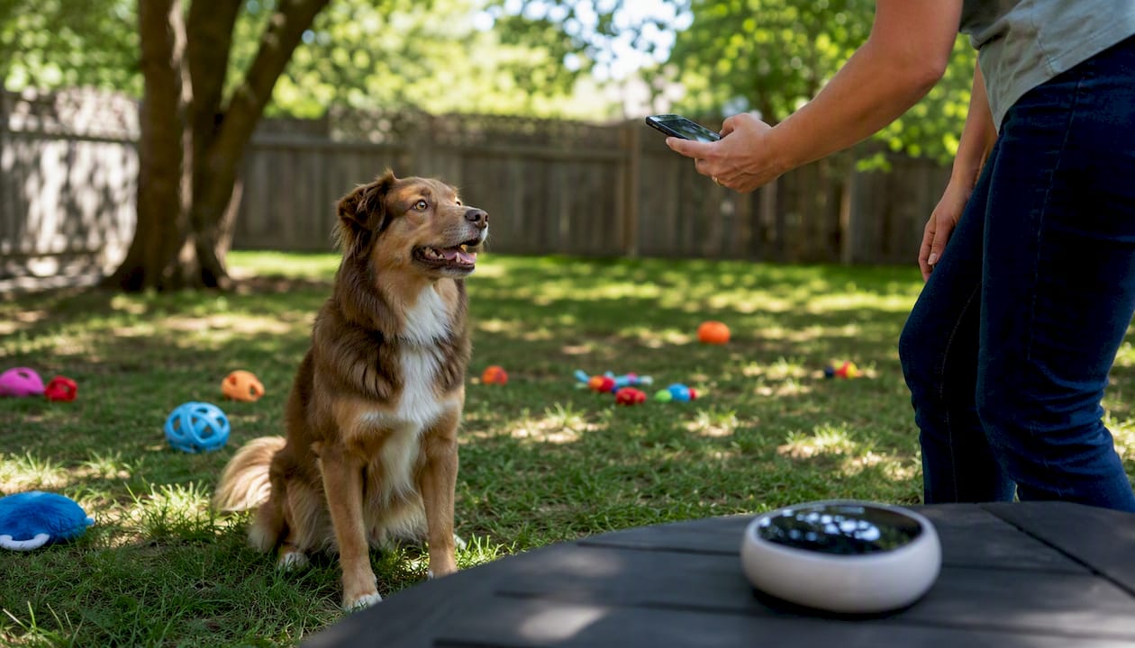 Dog responding to owner's voice from phone