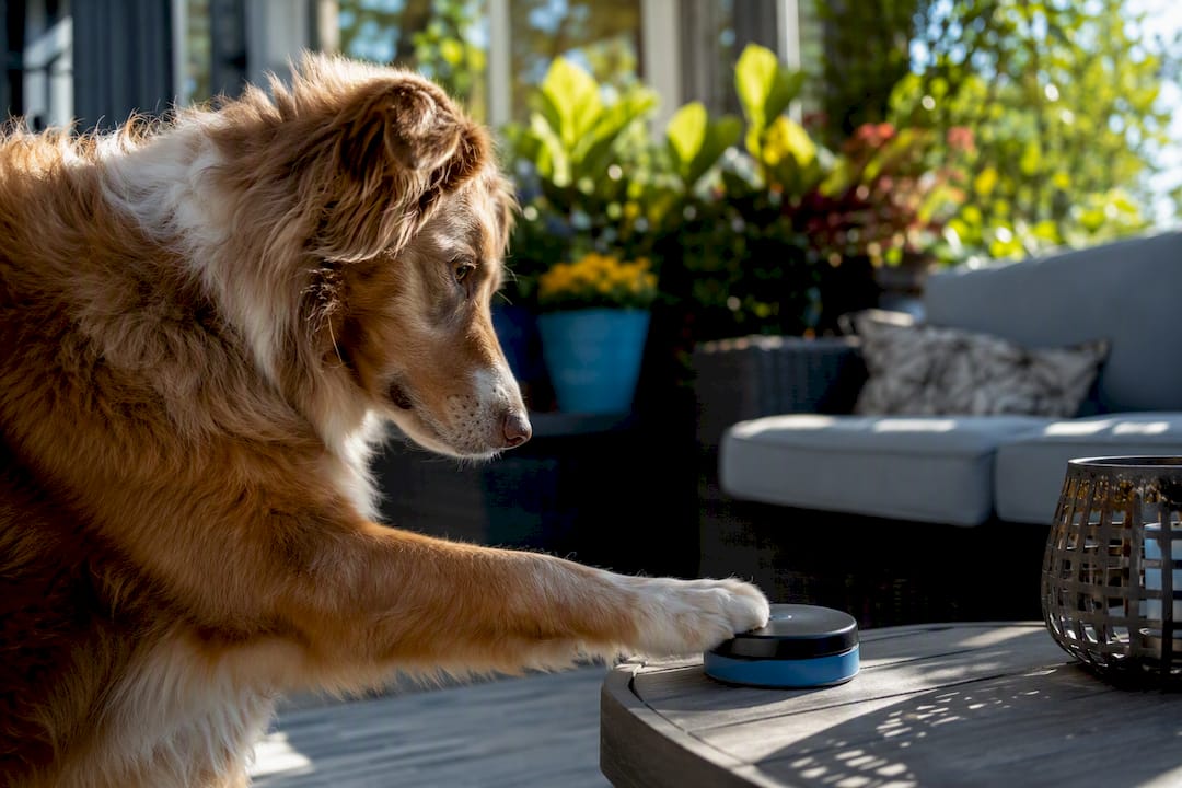 Therapy dog pressing alert button
