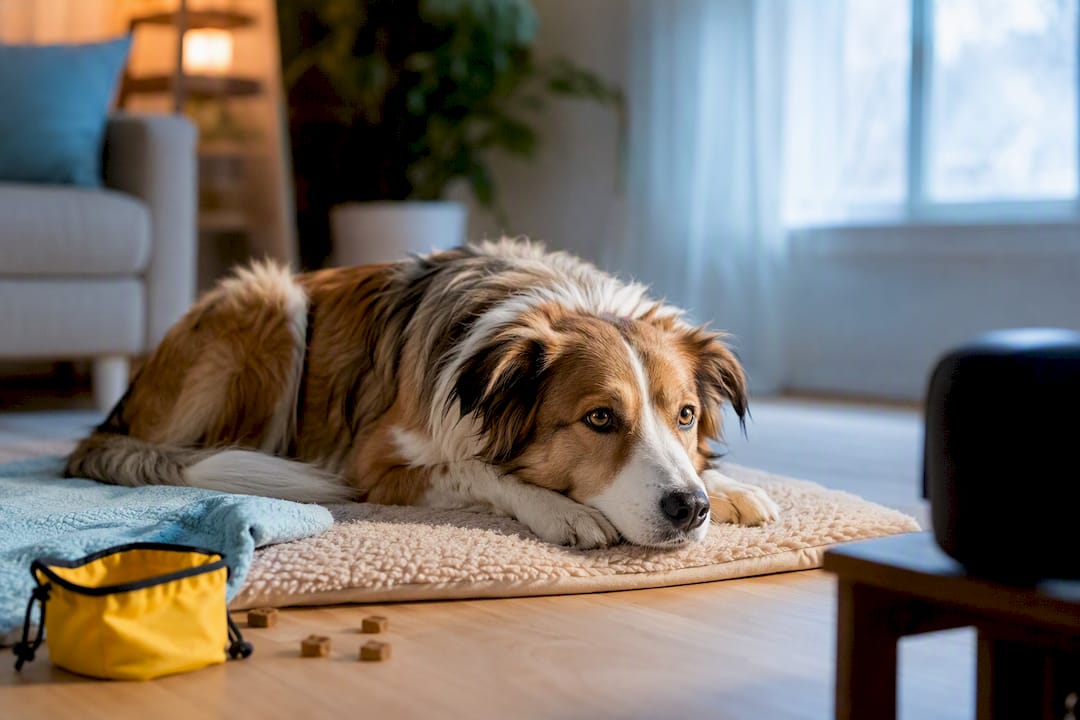 Relaxed dog during noise desensitization training