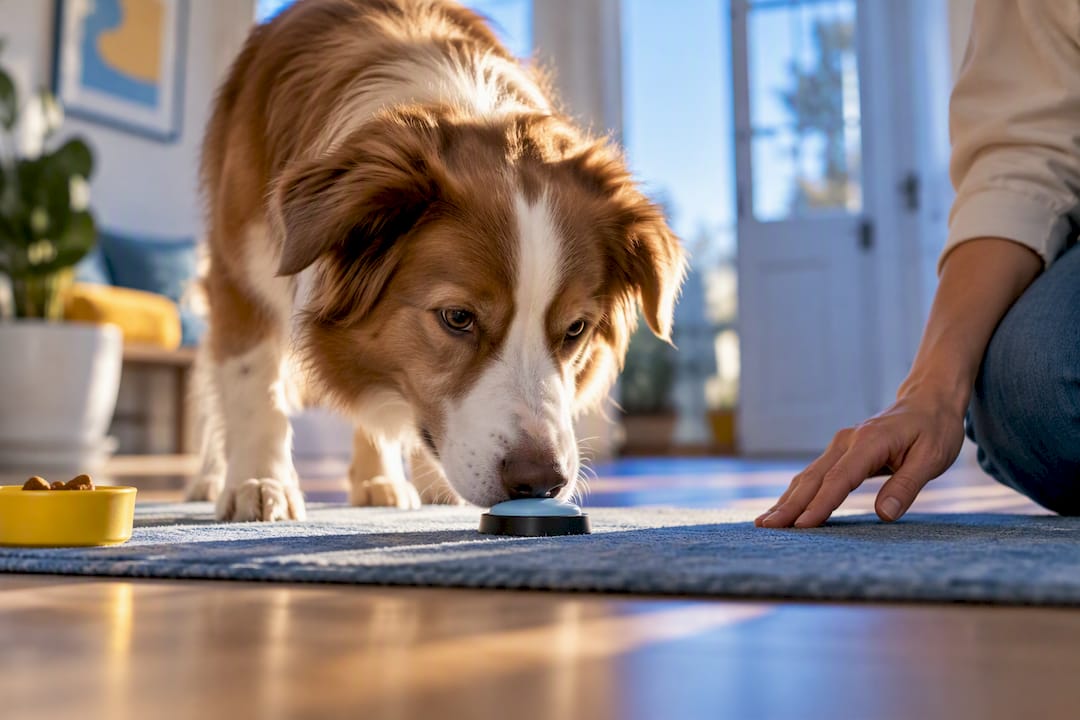 Dog deliberately pressing a training button