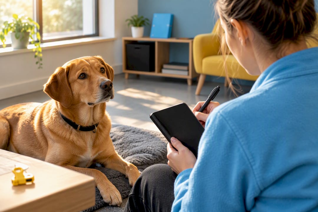 Trainer reviewing a dog behavior case record