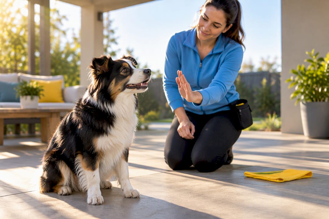 Trainer rewarding dog during personalized training