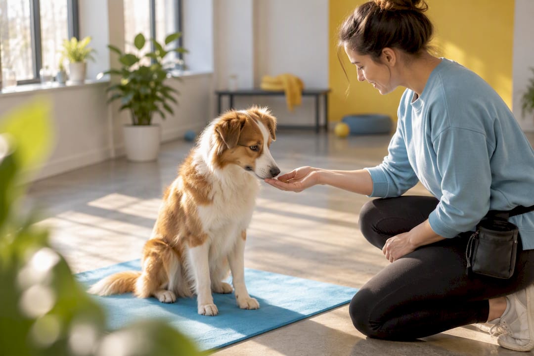 Dog receiving reward during training
