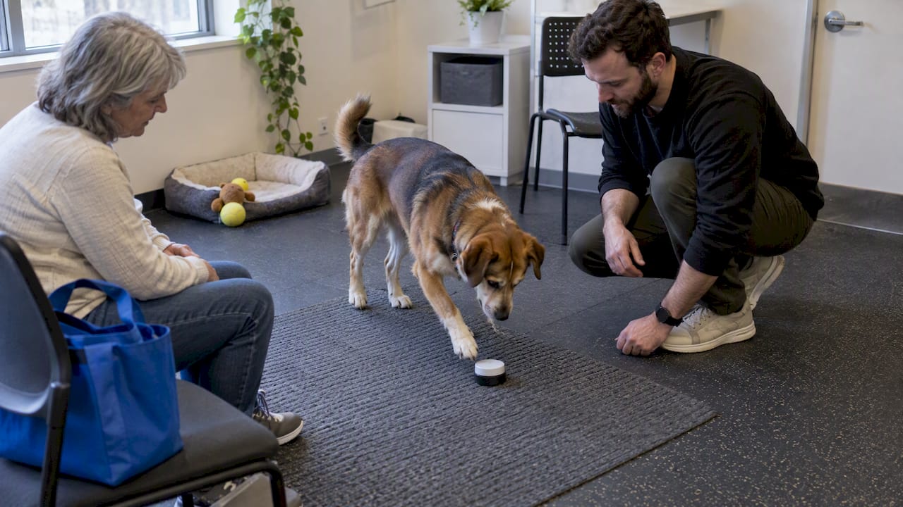 Dog testing communication button with product evaluators