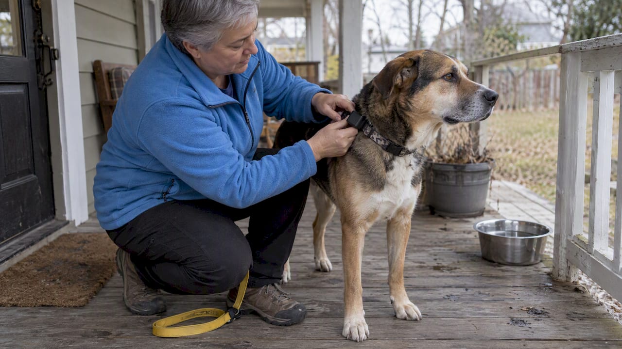 Handler fitting activity sensor to dog collar