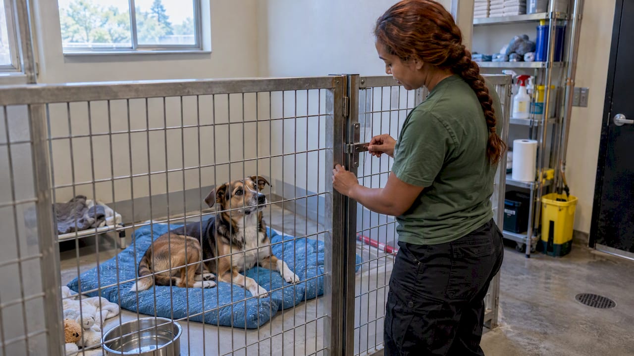 Dog settles into temporary foster housing