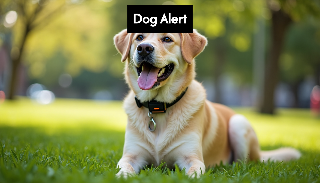 Dog with smart collar in city park