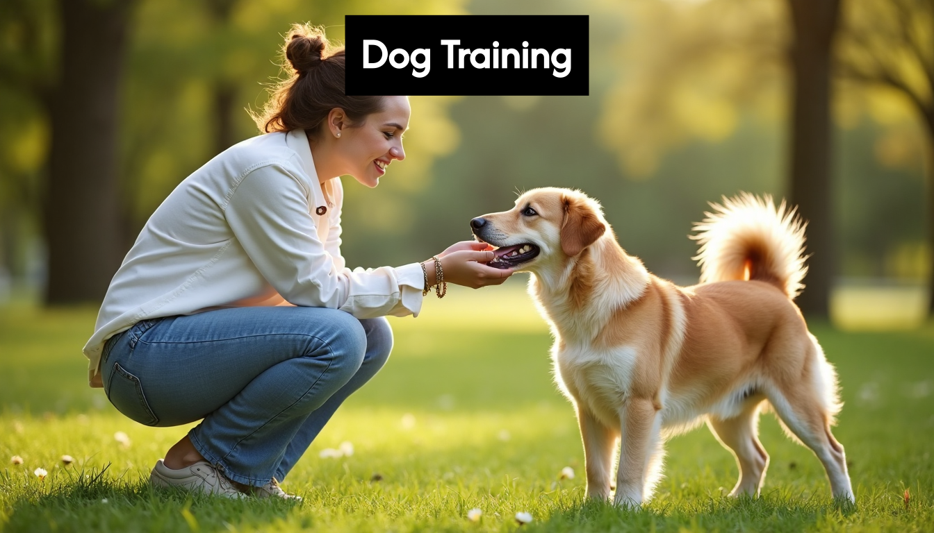 Human and dog bonding together in park