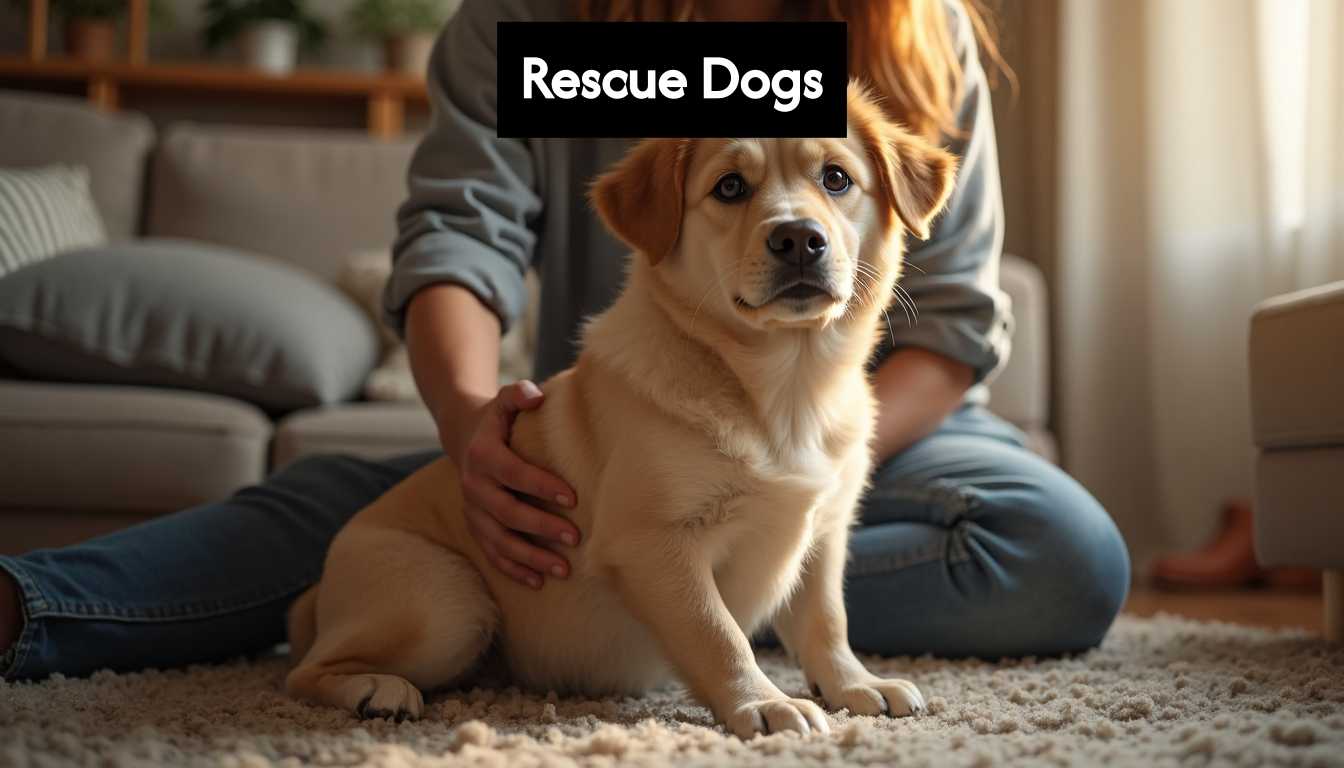 Rescue dog with new owner at home